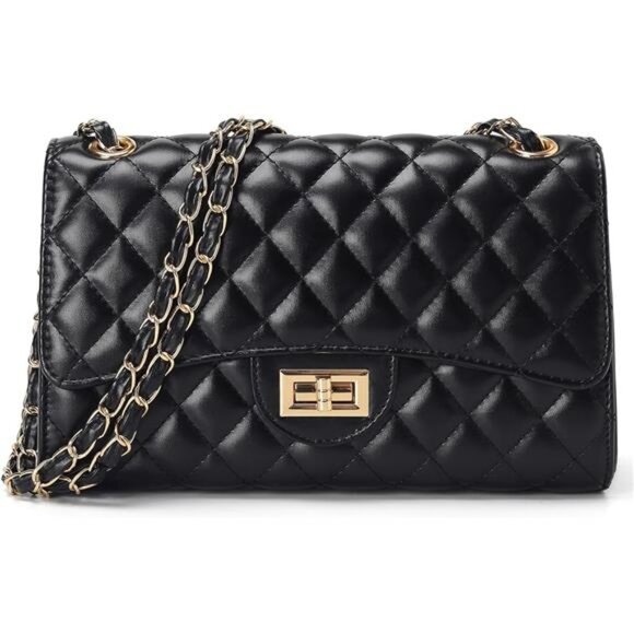 Quilted Vegan Leather Crossbody Bags Black - Picture 1 of 6